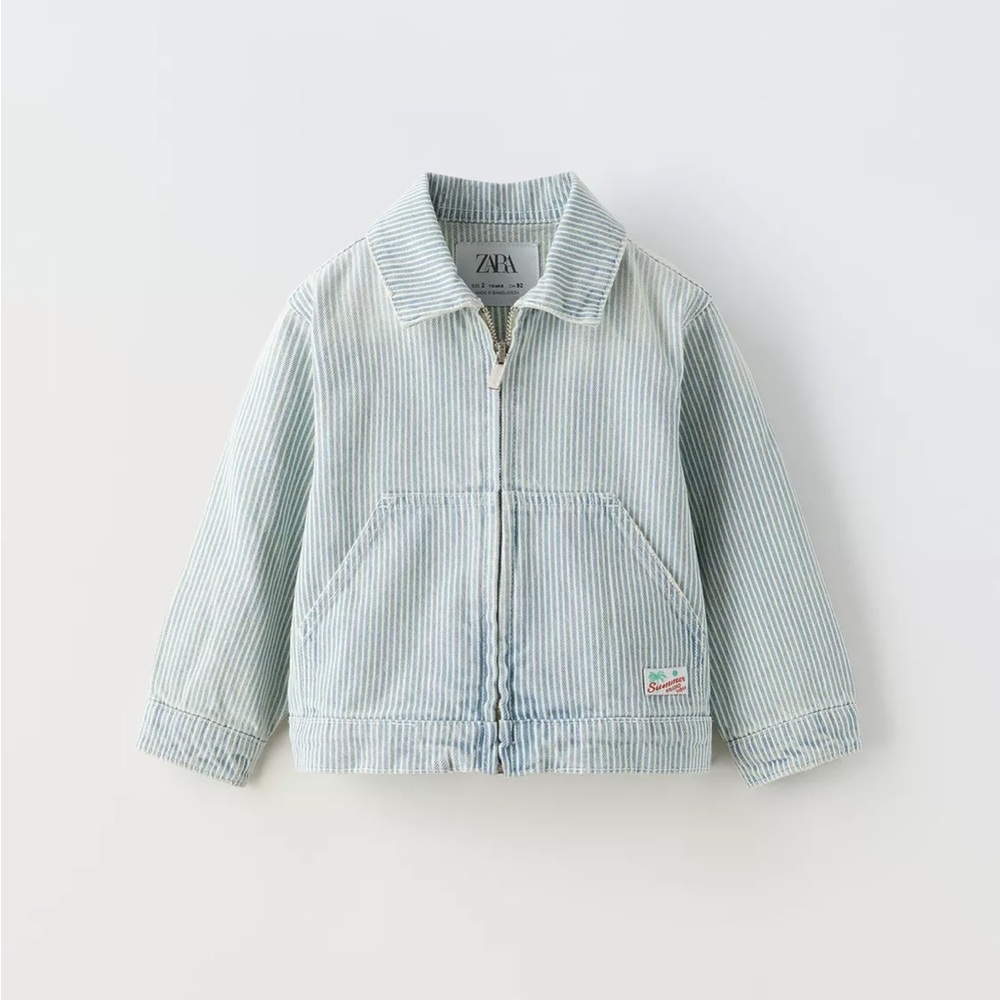 Zara kids boys girls striped distressed jean jacket size 5